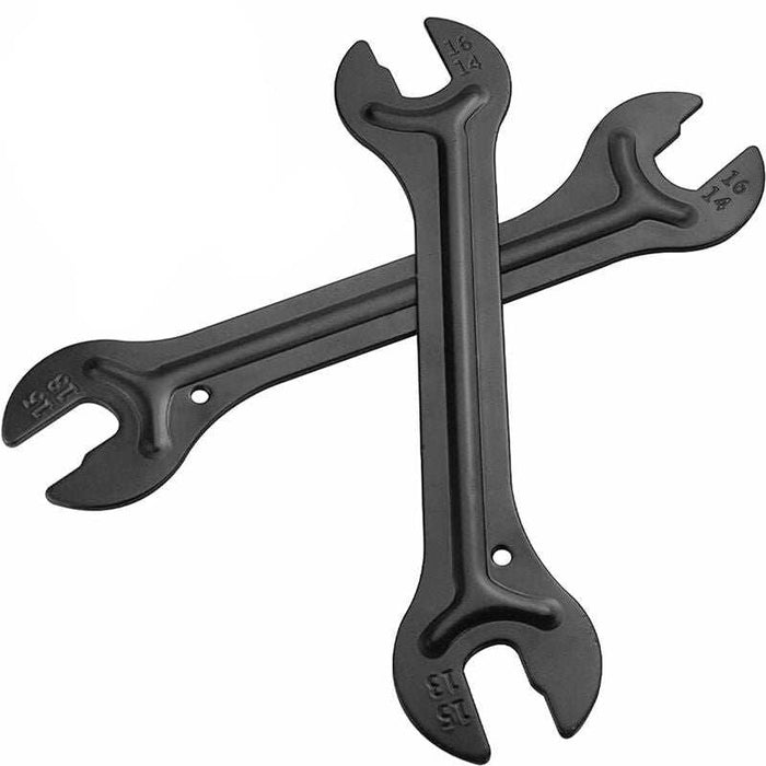 Two-piece bike hub wrench set with ultra-slim 4-in-1 cone wrenches for precise bicycle wheel adjustment