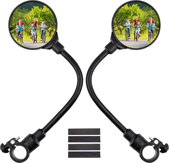 Set of 2 convex bicycle mirrors with 360-degree rotation and impact-resistant acrylic lenses