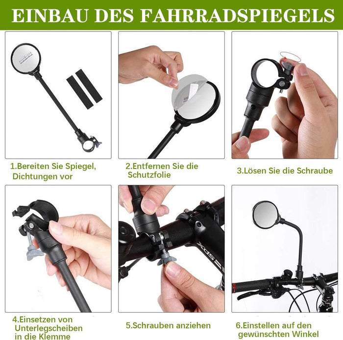 2-Piece Convex Bicycle Mirrors with 360-Degree Rotation