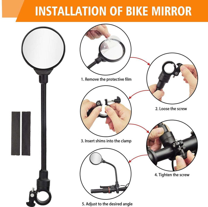2-Piece Convex Bicycle Mirrors with 360-Degree Rotation