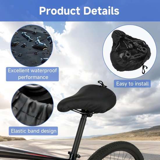 2-Piece Waterproof Bicycle Saddle Rain Cover Set - Black