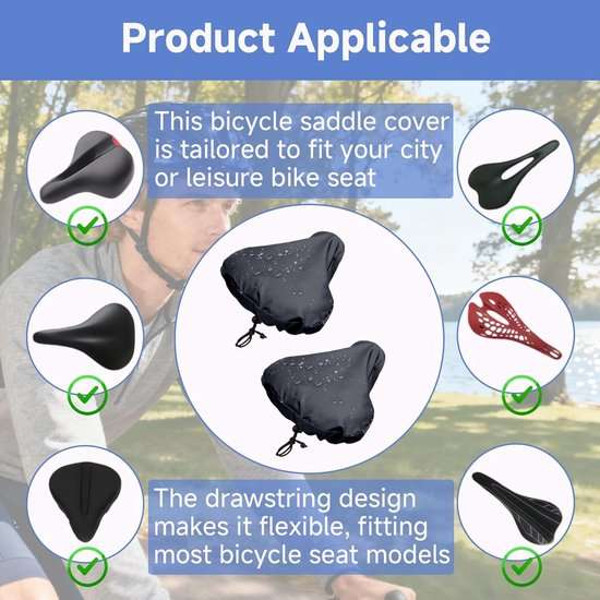 2-Piece Waterproof Bicycle Saddle Rain Cover Set - Black