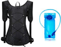 Black ergonomic backpack with 2L water bag, adjustable straps, lightweight running and cycling vest