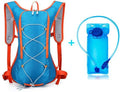 Blue ergonomic running backpack with integrated 2L water hydration bladder
