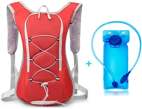 Red ergonomic running backpack with 2L water bag and adjustable straps