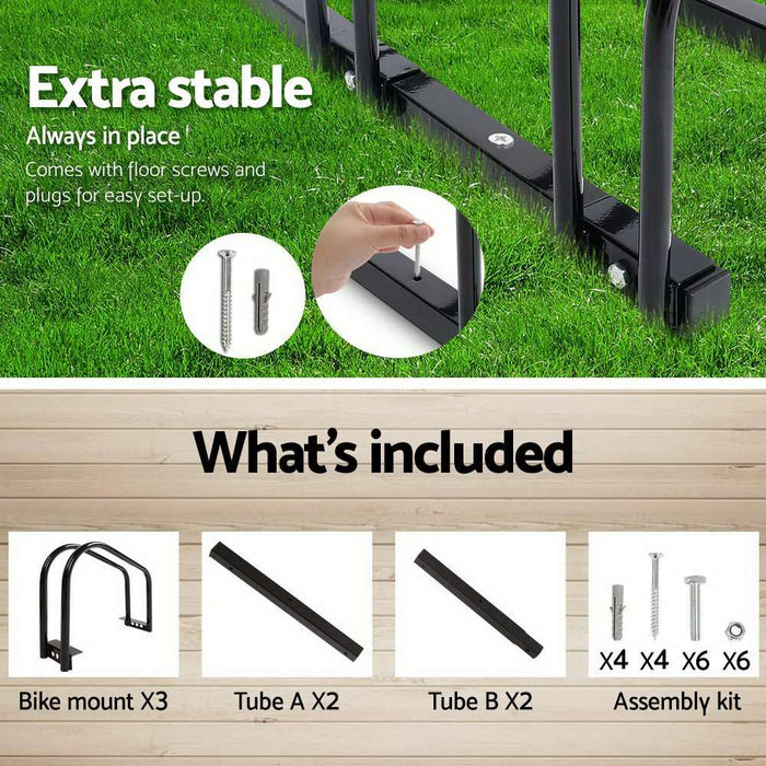 3 Bicycle Storage Floor Parking Holder Cycling Black