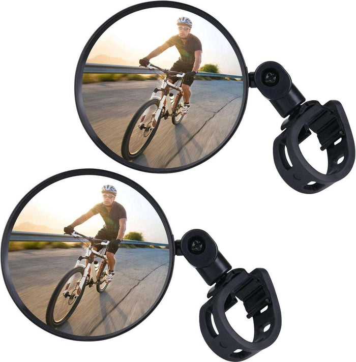 360° rotating wide-angle bicycle mirror for handlebars 15-35mm with clear, convex, anti-glare surface