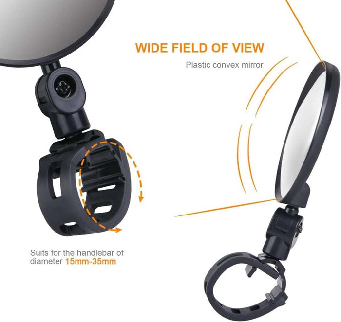 360° Rotating Wide-Angle Mirrors For Handlebars from 15 to 35 mm