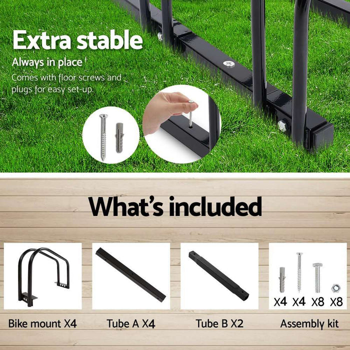 4 Bicycle Storage Floor Parking Holder Cycling Black