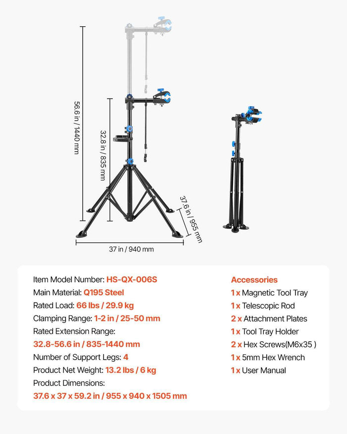 4 Leg Adjustable Bicycle Repair Stand - 29.9kg Capacity