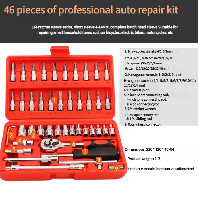 46-Piece Professional Socket Wrench Set - Black Box