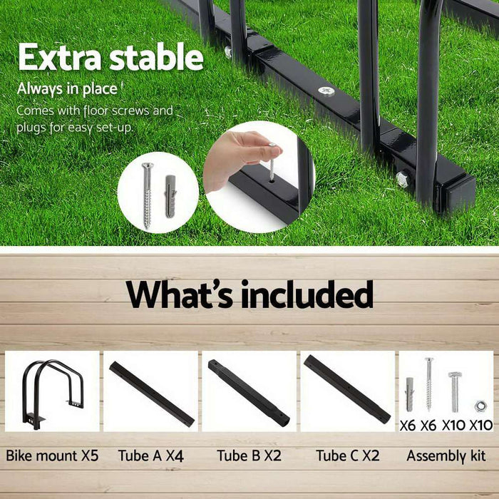 5 Bicycle Storage Floor Parking Holder Cycling Black