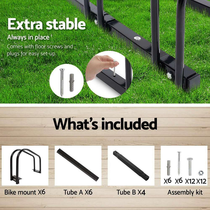 6 Bicycle Storage Floor Parking Holder Cycling Black