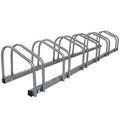 Silver 6-bike stand cycling storage holder with powder-coated steel design