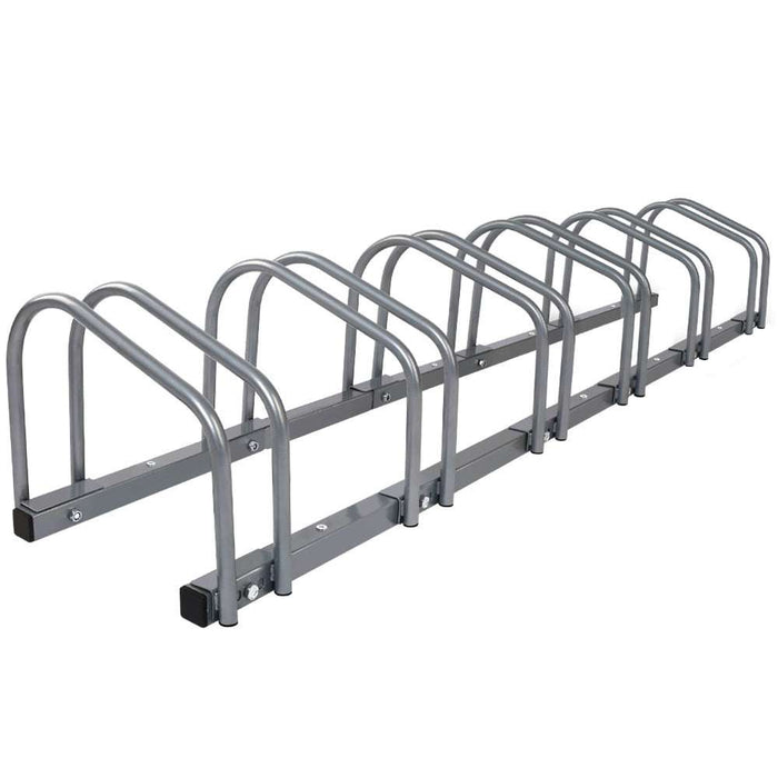 Silver 6-bike stand cycling storage holder with powder-coated steel design