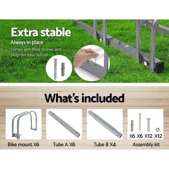 6 Bicycle Storage Floor Parking Holder Cycling Silver