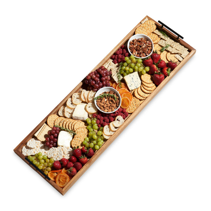 Acacia Wood Longboard Cheese Board with Metal Handle