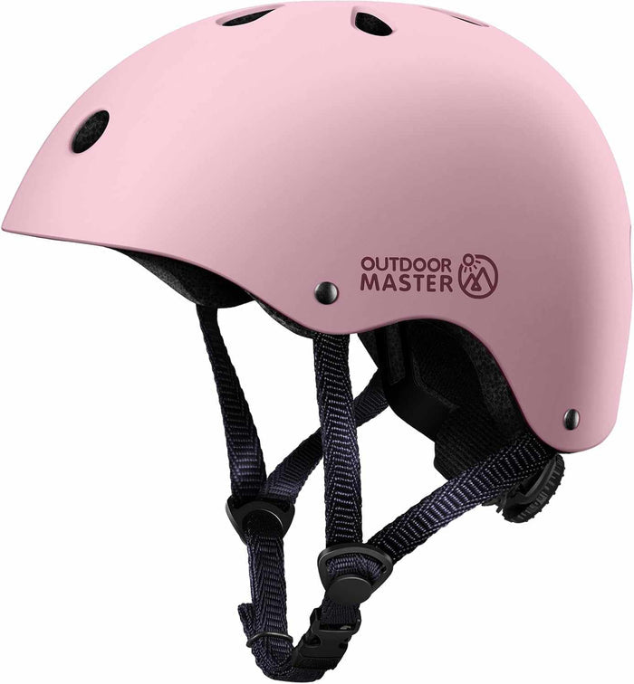 Light pink OutdoorMaster kids adjustable bike helmet with removable liners and ventilation