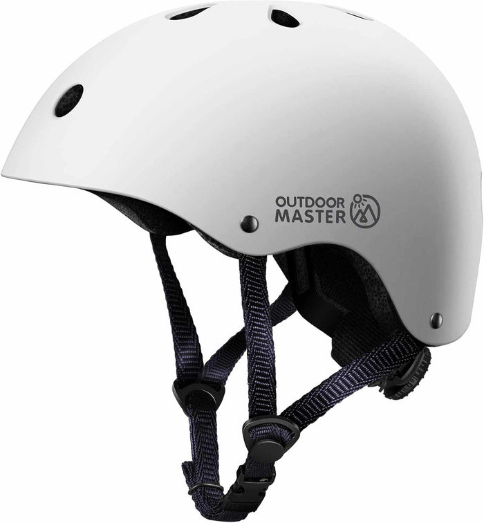 White OutdoorMaster Youth & Kids Bike Helmet with adjustable fit and removable liners for multi-sport safety