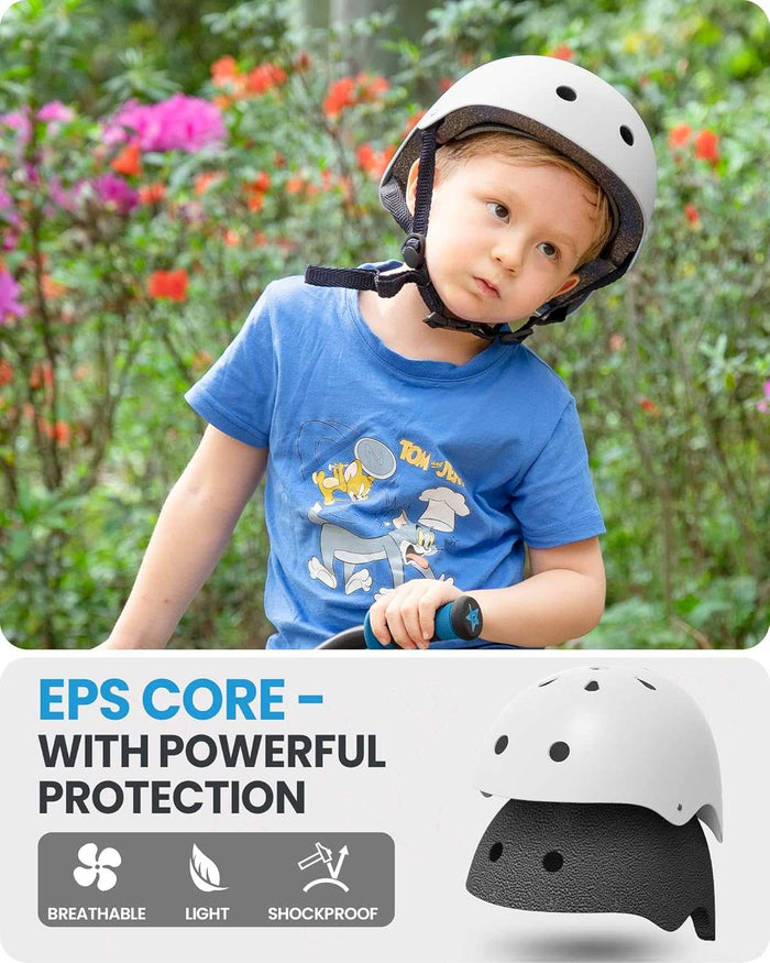 Adjustable Kids Bicycle Helmet with Removable Liners | White, M