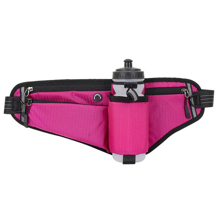 Rose red adjustable running waist pack with water bottle holder and multiple pockets