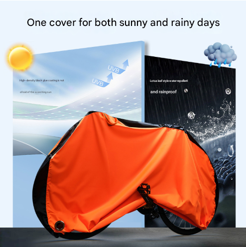 All-Weather Bicycle Cover with Lock Hole & Storage Bag | Black & Orange, L