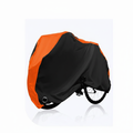 Black and orange all-weather 210D bicycle cover with lock hole and storage bag