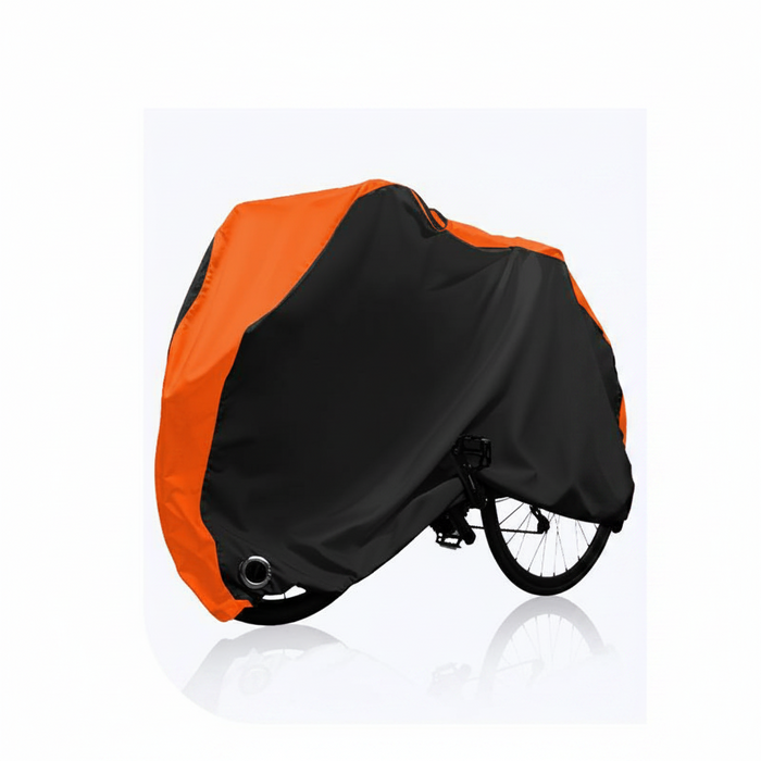 Black and orange all-weather 210D bicycle cover with lock hole and storage bag