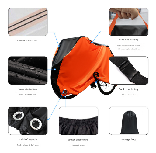 All-Weather Bicycle Cover with Lock Hole & Storage Bag | Black & Orange, XL