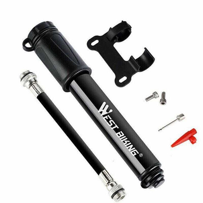 Aluminium mini bicycle air pump with detachable hose and dual valve compatibility