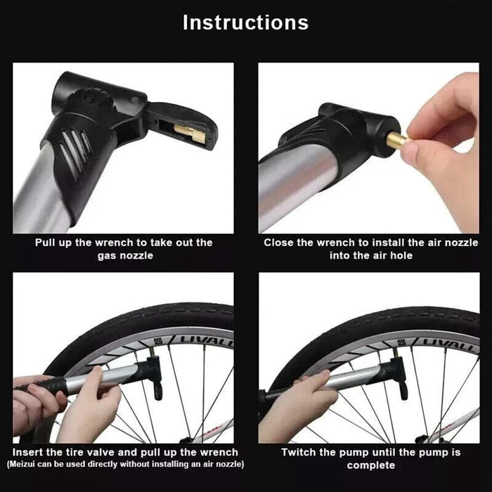 Aluminium Mini Bicycle Air Pump Bike Hand Ball Inflator Portable Cycling Tyre