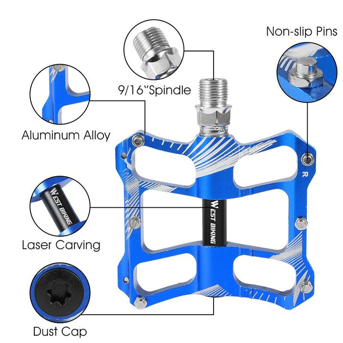 Aluminum Bicycle Pedals Riding Foot Accessories - Blue