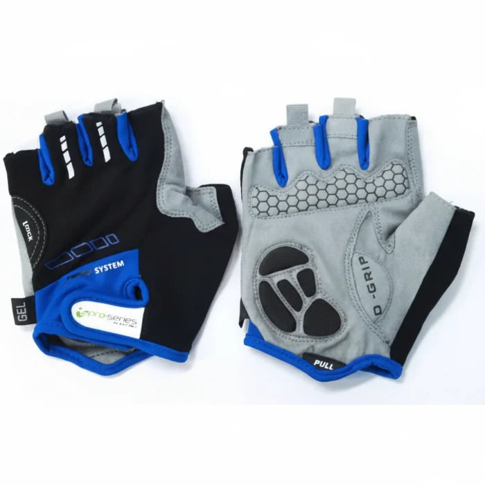 Amara Palm Lycra Towel with GEL Padding Black With Blue Trim Gloves - Small