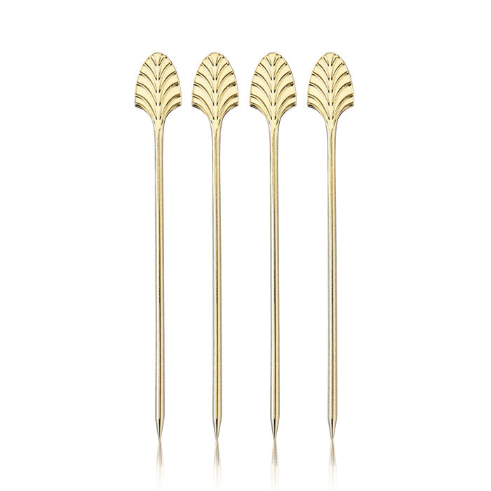 Art Deco Cocktail Picks in Gold, Set of 4