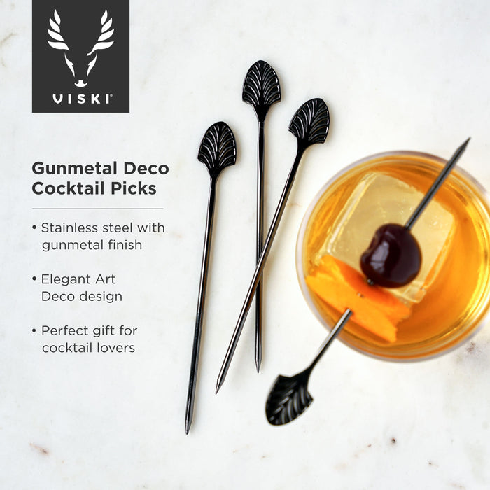 Art Deco Cocktail Picks in Gunmetal, Set of 4