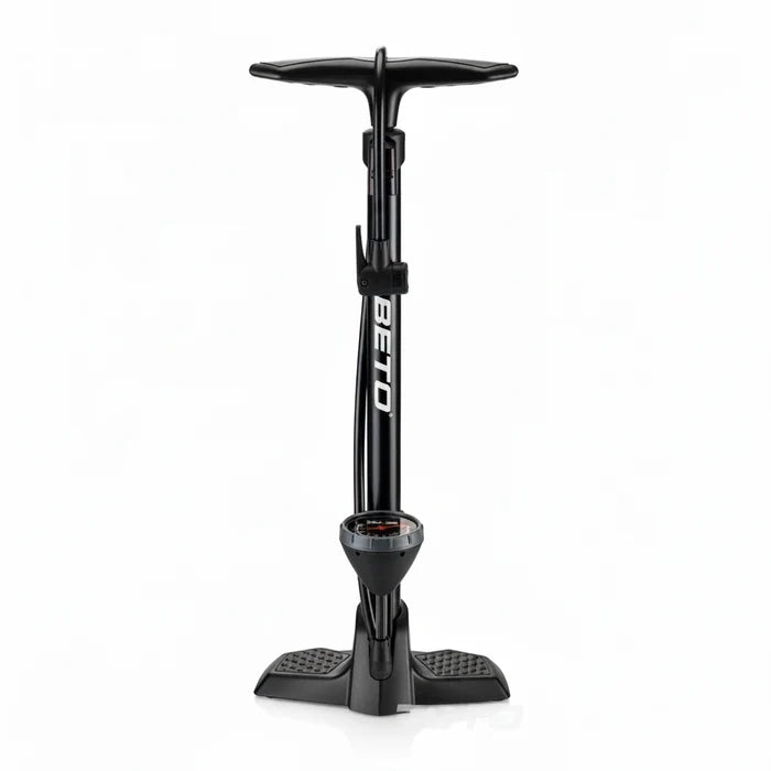 BETO Python Floor Pump 26-inch tall steel barrel with 3.5-inch gauge and 160 PSI pressure for precise bike tire inflation