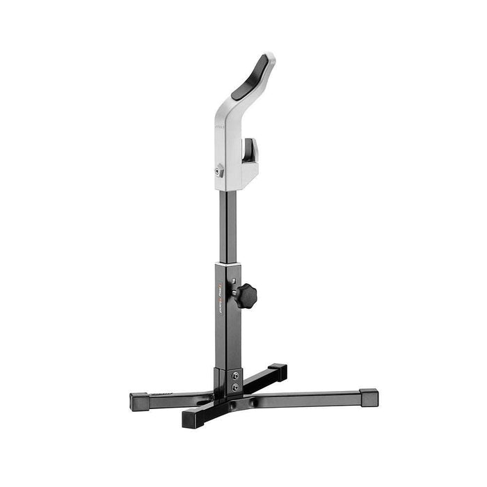 Adjustable foldable bicycle stand for maintenance and display with non-scratch rests and durable steel construction