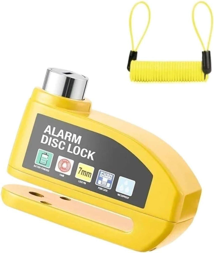 Orange bicycle disc brake lock with 7mm reminder cable and loud alarm for anti-theft protection