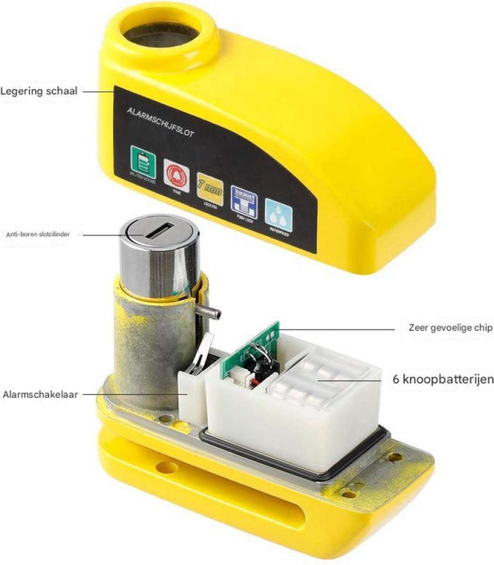 Bicycle Disc Brake Lock With 7 mm Reminder Cable - Yellow