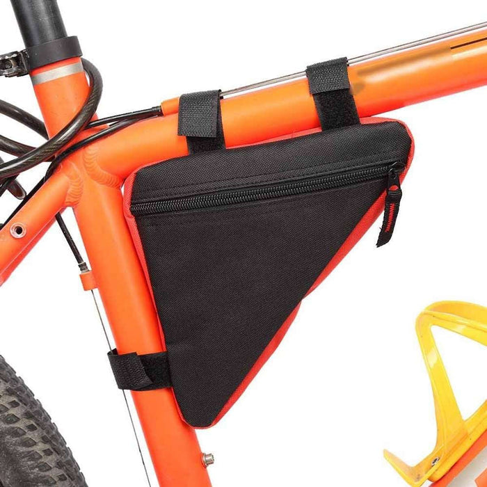 Bicycle Frame Bag with Zippered Pocket and Quick-Release Fastener