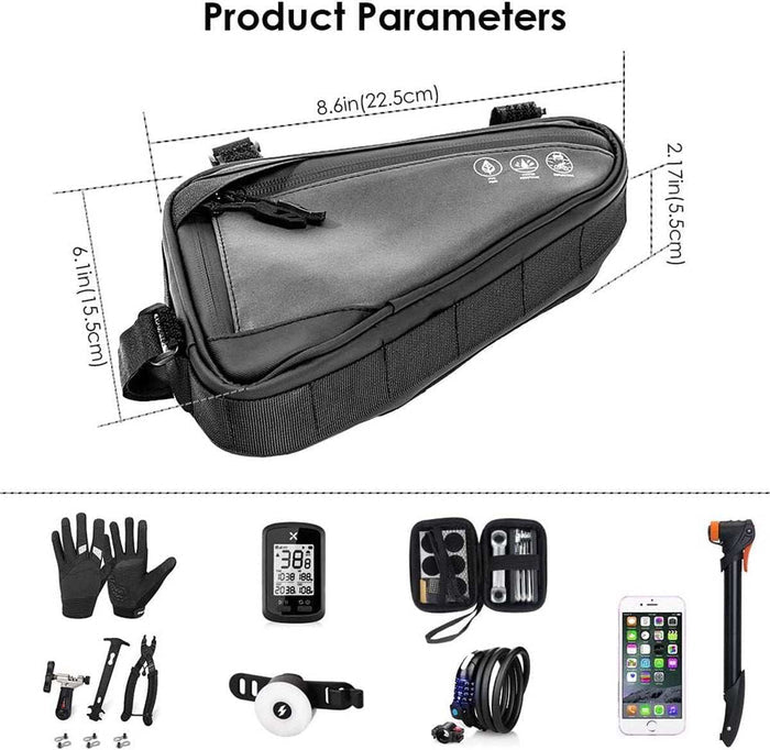 Bicycle Frame Storage Triangular Bag - Black