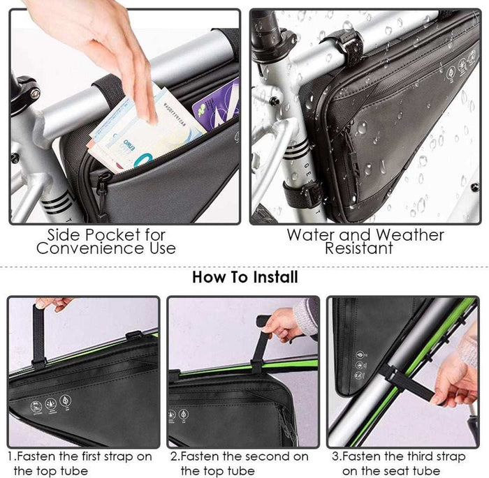 Bicycle Frame Storage Triangular Bag - Black