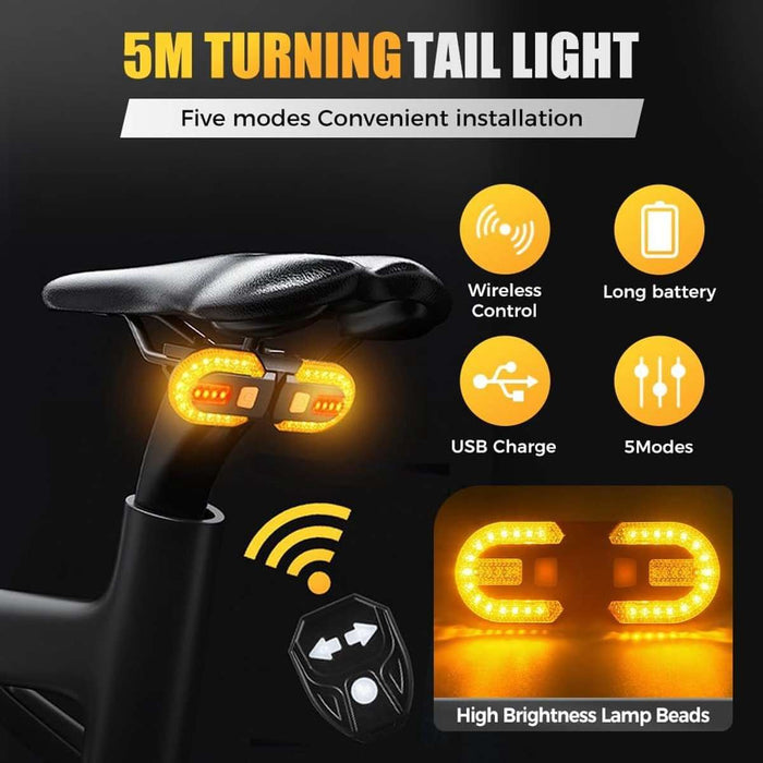 Bicycle Light With Alarm And Rechargeable Battery With Remote Control - Black