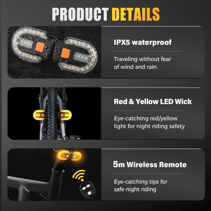 Bicycle Light With Alarm And Rechargeable Battery With Remote Control - Black