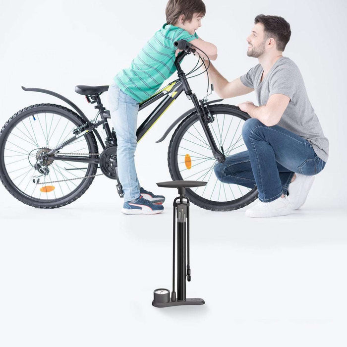Bicycle Pump With Pressure Gauge Double Valve Head Foot Pump - Black