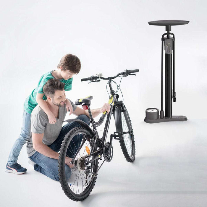 Bicycle Pump With Pressure Gauge Double Valve Head Foot Pump - Black