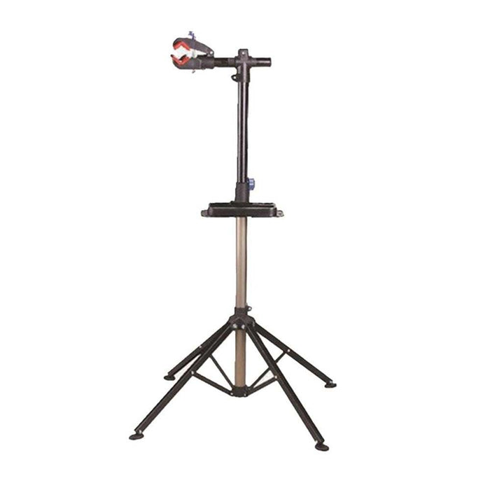 Heavy duty bicycle workshop stand with adjustable height and tool tray