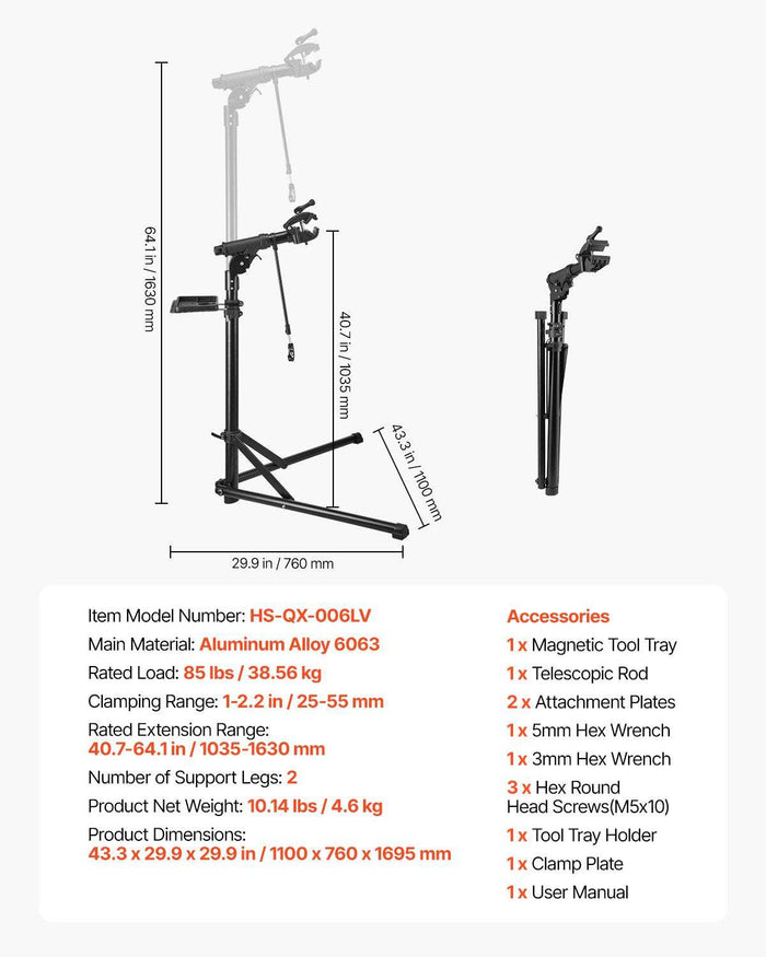 Bike Repair Stand 38.56 kg With 1035-1630mm Adjustable Height