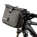 Large waterproof bike handlebar bag with quick-release straps and reflective logo for cycling safety and convenience