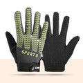 Black and green breathable cycling gloves for kids with silicone grip and shock-absorbing padding in M size